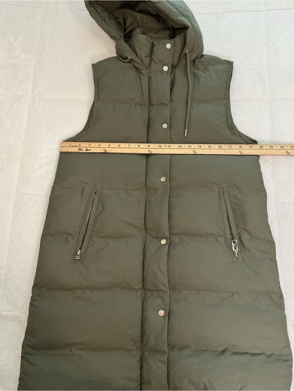 Long Quilted Puffer Vest - Olive Green - Picture 9 of 9